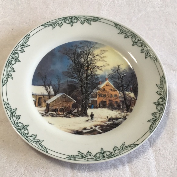 Currier & Ives Collection decorative plate with plate holder winter scene - Picture 1 of 4